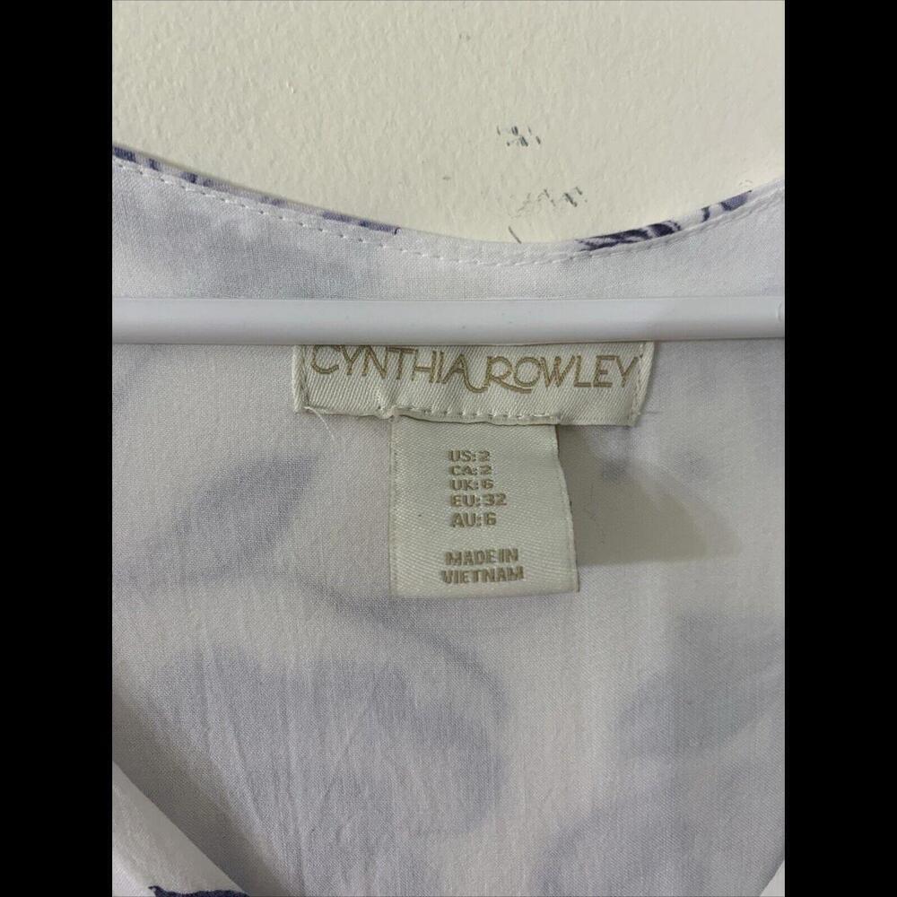 Women's Cynthia Rowley Floral Blue White MIDI Dress Size S Cottagecore Garden - Picture 2 of 10